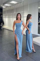 Newinlook Pretty Long One Shoulder Sleeveless Mermaid Evening Dress Slit