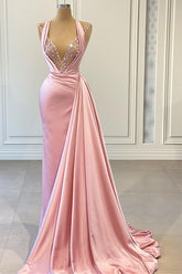 Newinlook Elegant Pink Halter Sleeveless With Sequins Evening Dress