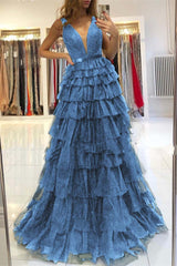 Newinlook Evening Dress Sleeveless Layered V-Neck