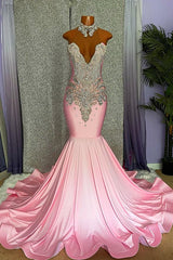 Newinlook Pink Sleeveless Beading Mermaid Evening Dress
