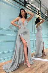 Newinlook Mermaid Dark Green Evening Dress With Slit