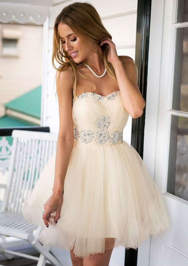 Beaded Tulle Strapless Short/Mini Cocktail Dress Ball Gown