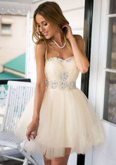 Beaded Tulle Strapless Short/Mini Cocktail Dress Ball Gown