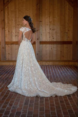 Beautiful Long A-line V-neck Sleeveless Wedding Dress with Lace Details