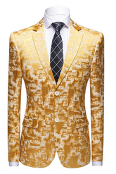 Newinlook Handsome Printed Western Wedding Suit with Bright Gold Notched Lapel