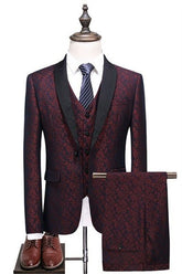 Newinlook Three-Piece Burgundy Check Design Slim Fit Suit with One Button