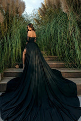 Black Long Sleeve Prom Dress Lace Mermaid Split