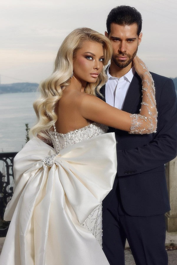 Bowknot Wedding Dress Mermaid Luxury With Beadings