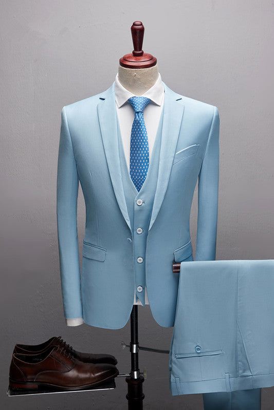 Newinlook Glamorous Sky Blue Three-Piece Marriage Blazer Prom Suit with Notched Lapel