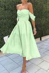 Newinlook Baby Blue Short Evening Dress With Strapless Off-The-Shoulder