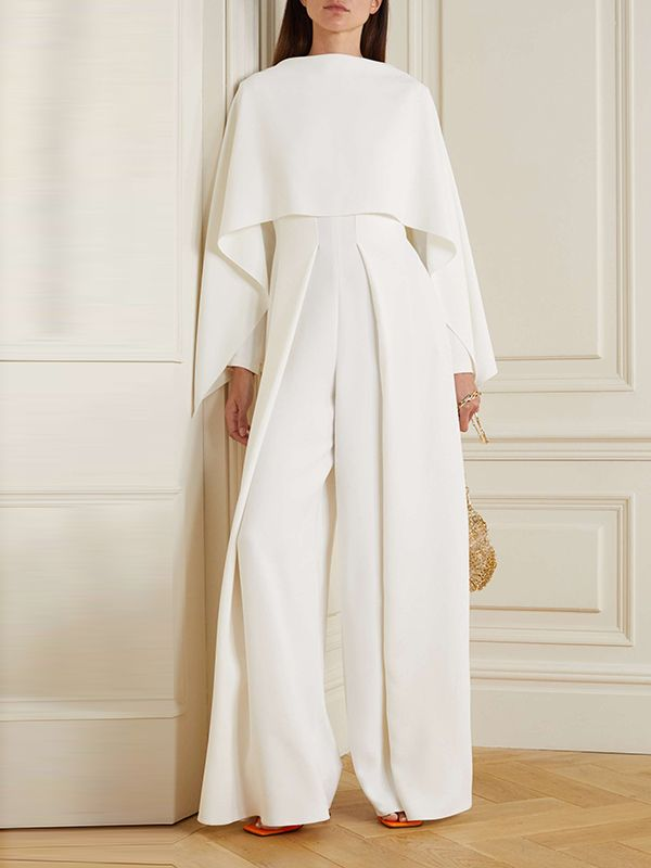 Newinlook Unique Niche White Long Party Jump Suit With Cape