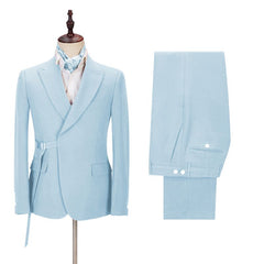 Newinlook Gorgeous Sky Blue Wedding Suit with Peaked Lapel and Adjustable Buckle