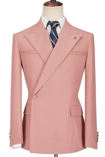 Newinlook Best-Fit Pink Wedding Blazer with Peaked Lapel and Ruffles for Groom