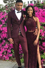 Newinlook Shining Burgundy Groom and Groomsman Wedding Suits with Shawl Lapel