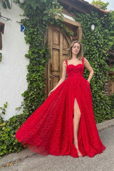Newinlook Red Evening Dress With Sleeveless Appliques Front Split