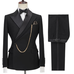 Newinlook Fashionable Black Groom’s Suit with Peaked Lapel for Weddings
