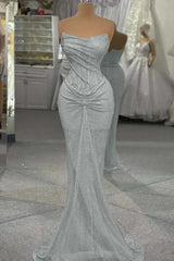 Sequin Strapless Sleeveless Long Mermaid Formal Dress With Pleated