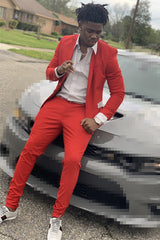 Newinlook New Best-Fit Red Groom Suit with Peaked Lapel for Wedding