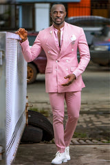 Newinlook Fashionable High-Quality Hot Pink Double-Breasted Prom Suit