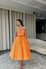 Newinlook Sweetheart Orange Short Evening Dress Sequins With Belt