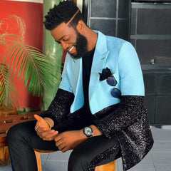 Newinlook Best-Fit Sparkly Blue and Black Wedding Suit for Men