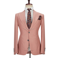 Newinlook Pink Three-Piece Marriage Suit with Two Buttons and Peak Lapel for Men