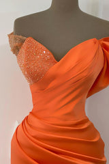 Newinlook Mermaid Orange Sequins Evening Dress With Off-The-Shoulder Sweetheart