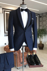Newinlook Gene Navy Blue Shawl Lapel Wedding Suit with One Button