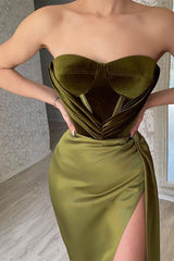 Newinlook Olive Green Mermaid Strapless Evening Dress With Split