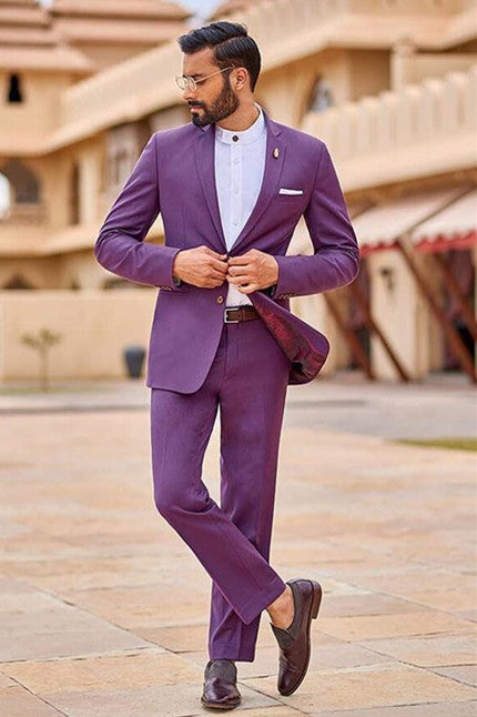 Newinlook Fashionable Purple Reception Suit with Notched Lapel for Groom
