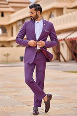 Newinlook Fashionable Purple Reception Suit with Notched Lapel for Groom