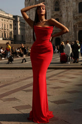 Newinlook Elegant Red Dress Strapless Sleeveless Evening Dress