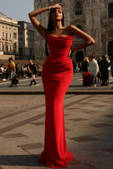 Newinlook Elegant Red Dress Strapless Sleeveless Evening Dress
