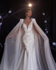 Newinlook White Charming Slim Deep V-Neck Sleeveless Beading Evening Dress