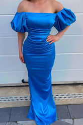 Newinlook Ocean Blue Mermaid Off-The-Shoulder Long Evening Dress