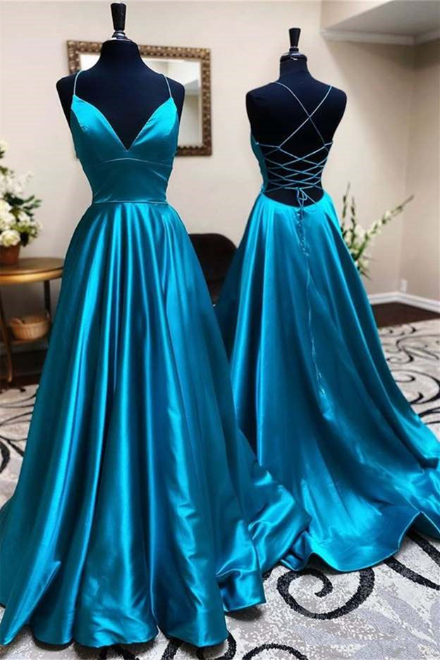Newinlook Gorgeous Blue Spaghetti Strap Sweetheart Evening Dress Long