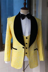 Newinlook Fashionable Yellow Jacquard Shawl Lapel Blazer for Formal Wedding