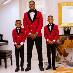 Newinlook Fancy Red Double-Breasted Wedding Suit with Black Lapel