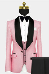 Newinlook Modern Pink Morning Suit with Black Satin Lapel and Jacquard