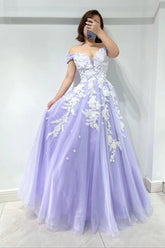Newinlook Amazing Lilac Off-The-Shoulder Sweetheart Tulle Evening Dress With Appliques