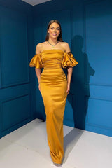 Newinlook Elegant Off-The-Shoulder Mermaid Bubble Sleeves Evening Dress