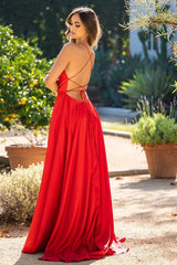 Newinlook Red Spaghetti Strap Mermaid Long Evening Dress With Split