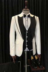 Newinlook Abel Fashionable White and Black Peaked Lapel Three-Piece Wedding Suit