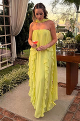 Chic Halter Strapless Sleeveless Long Formal Dress With Ruffles