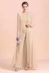 Champagne Long Chiffon Mother of the Bride Dress Two Pieces With Jacket