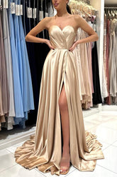 Champagne Sweetheart Prom Dress Split Long