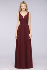 Chic Chiffon V-Neck Straps Ruffle Affordable Bridesmaid Dresses with Open Back