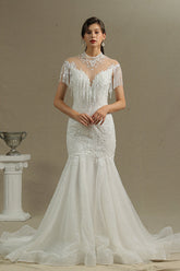 Chic Mermaid Lace Wedding Dress With Tassels