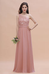 Chic One Shoulder Chiffon Lace Vintage Mauve Bridesmaid Dress On Sale