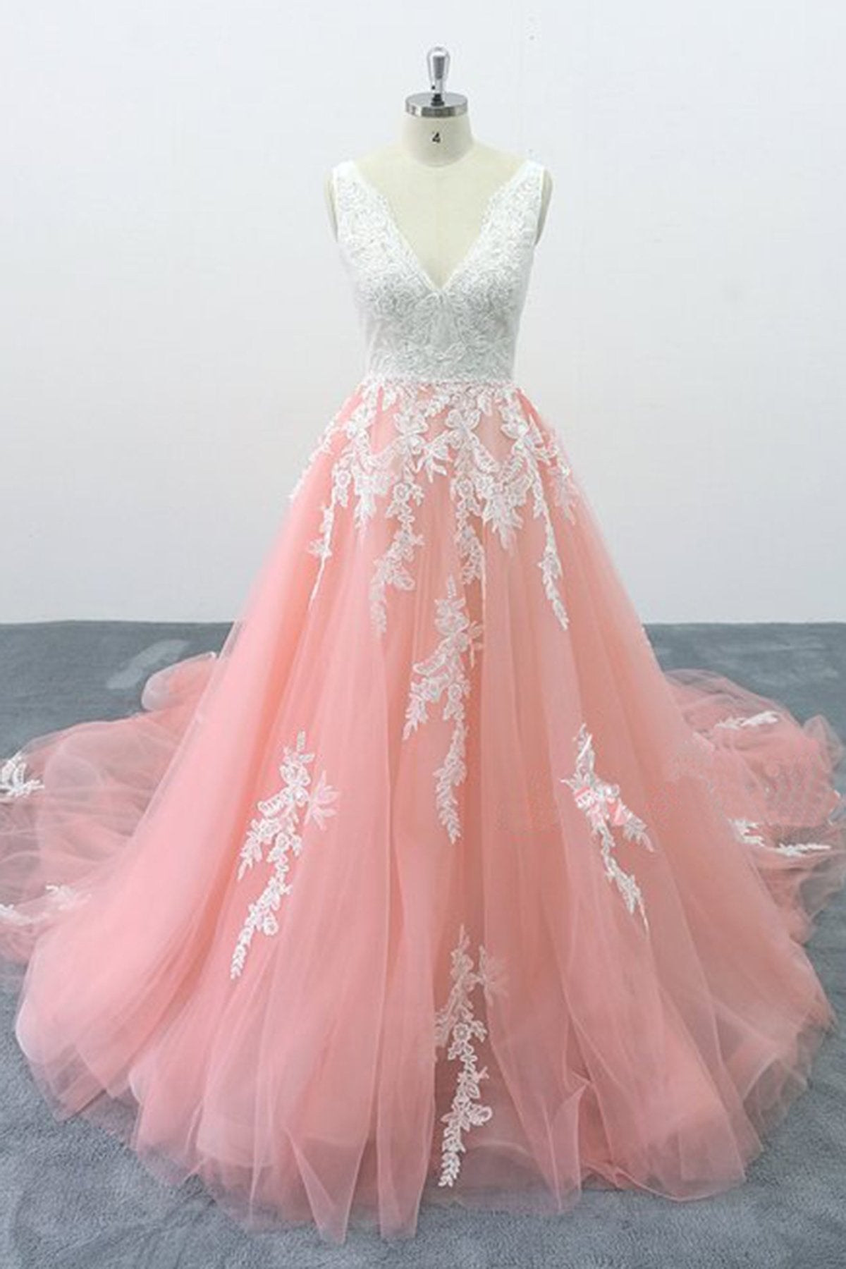 peach lace wedding dress peach wedding dress Mermaid Light Peach Wedding Gown XS / Lace
